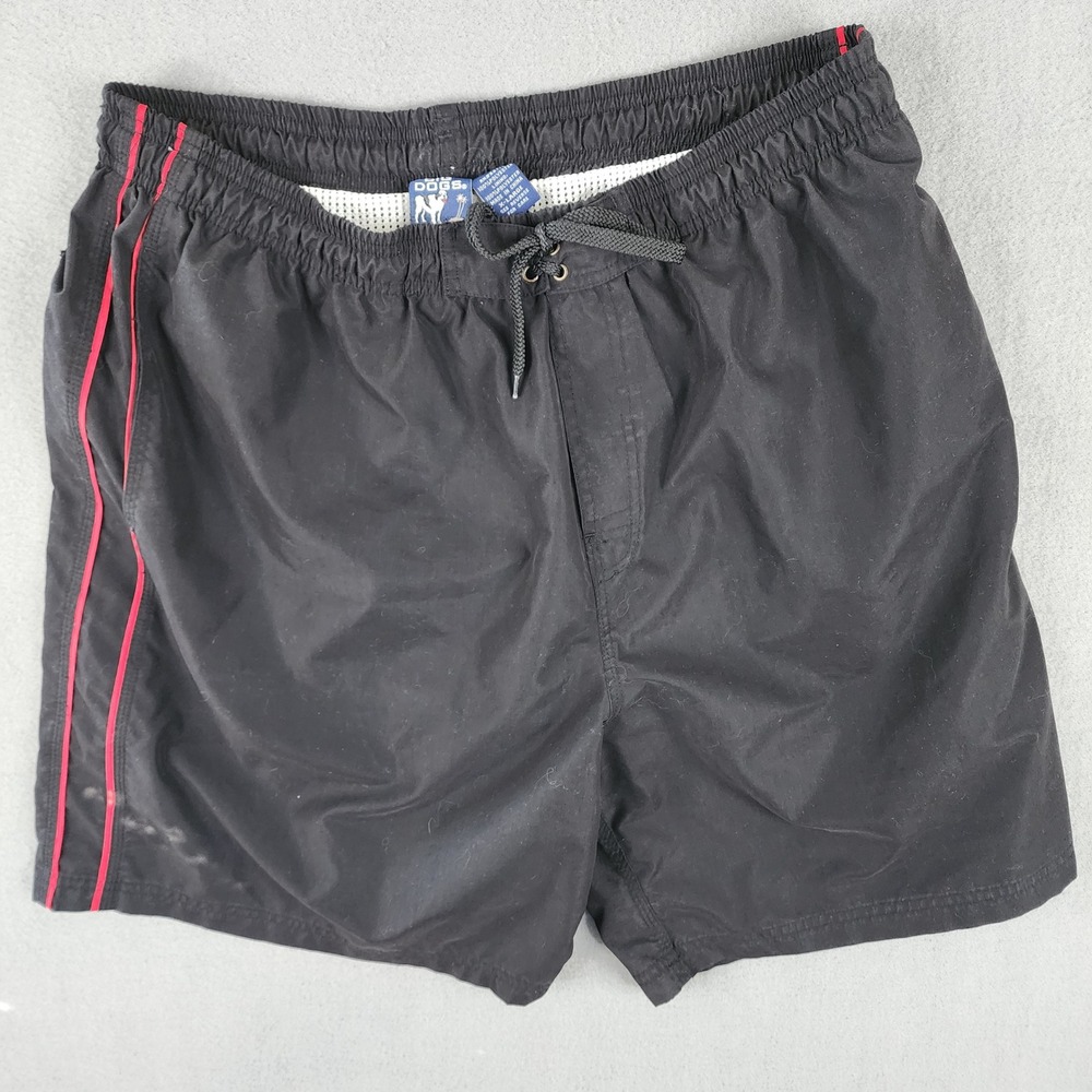 Big Dogs Black Red Striped Swim Trunks XL Mesh Lined Board‎ Shorts Drawstring XL